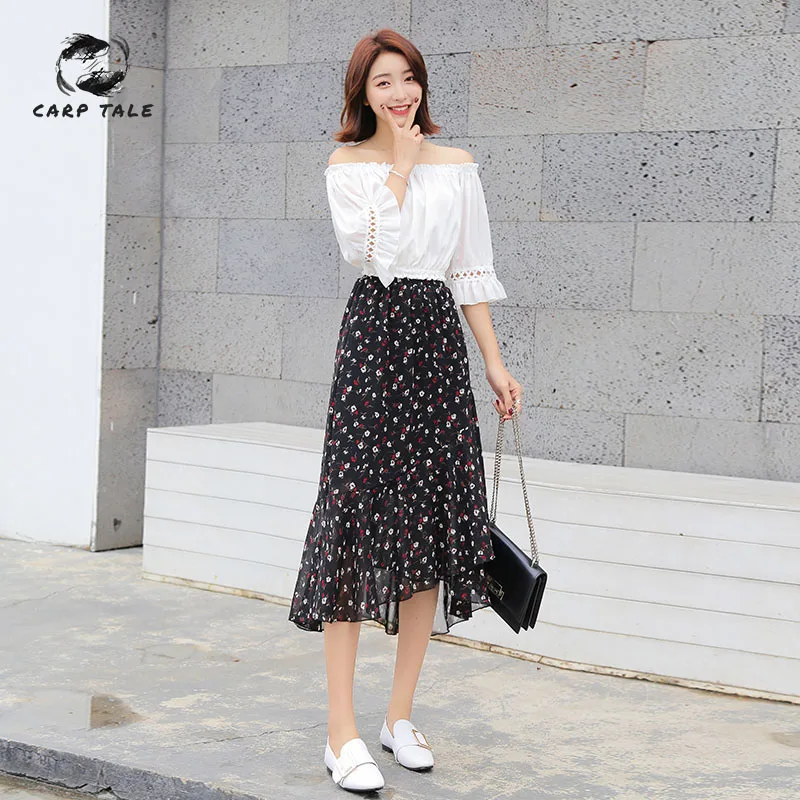 

Early spring new style fairy skirt Korean version of the high waist wild breathable wave point irregular skirt omen's clothing