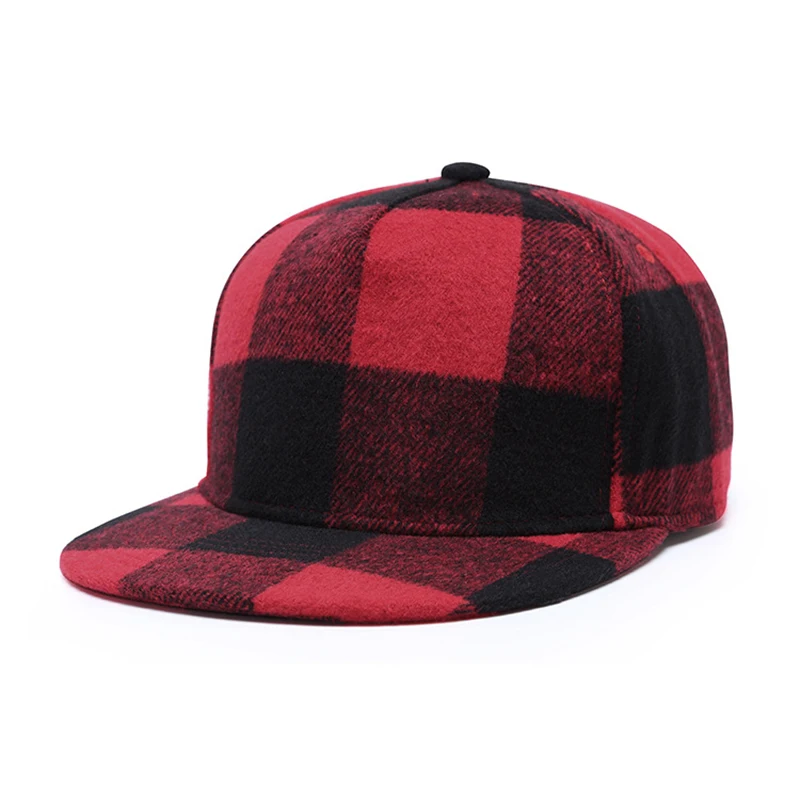 Cap Men Snapback Hip Hop Hat Flat Bill Hat Adjustable Cotton Plaid Sports Outdoor Accessory (3)