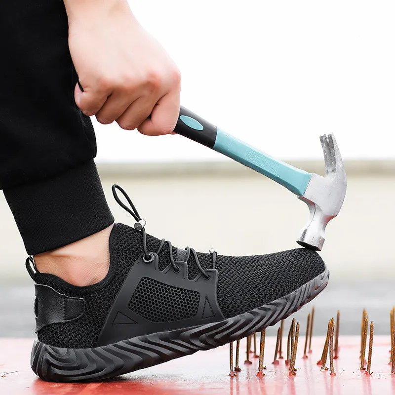 

2019 New Breathable Mesh Safety Shoes Men Light Sneaker Indestructible Steel Toe Soft Anti-piercing Work Boots Plus size 36-48