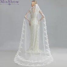 Свадебные аксессуары платье с юбкой из тюля длиной 3 м Соборная Длинная свадебная фата кружевная Край свадебная Фата с расческой Свадебные вуали veu de noiva longo