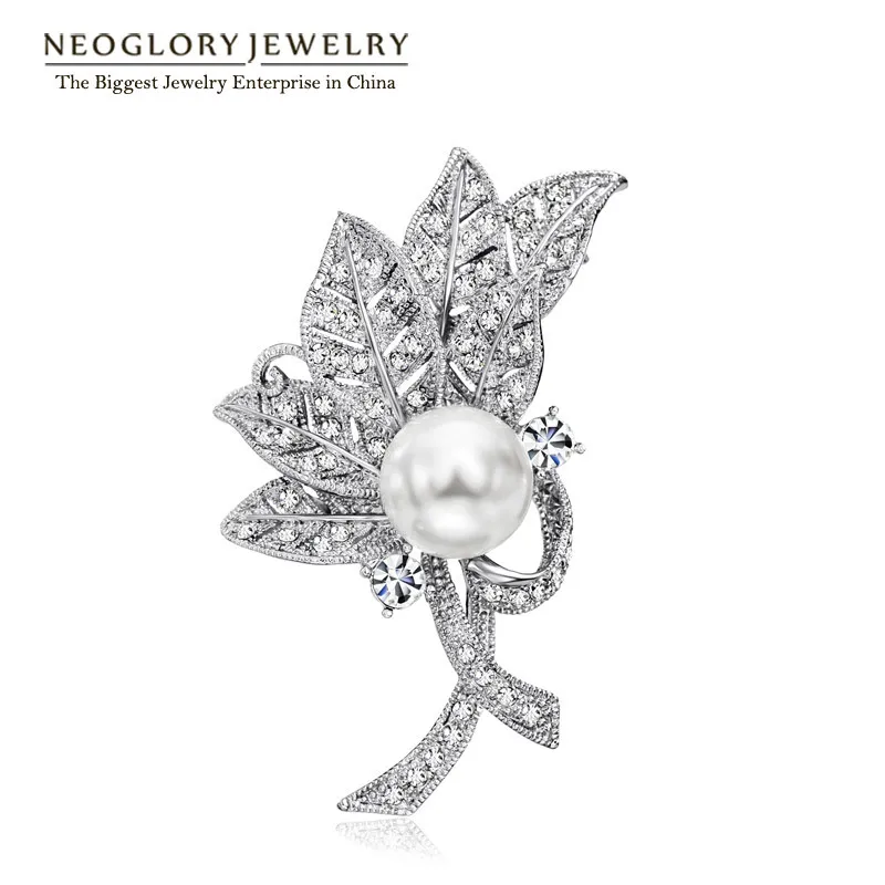 

Neoglory Auden Rhinestone Simulated Pearl Charm Elegant Brooches for Women Fashion Jewelry 2018 New Brand BR1