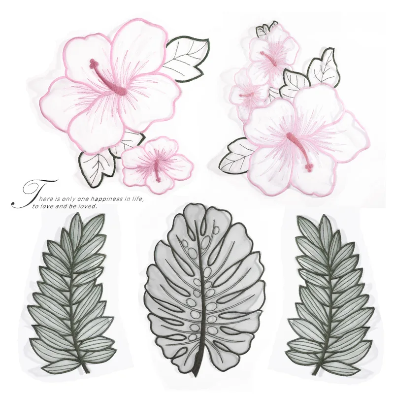 

Large flower leaves Embroidery Fabric Large Applique patches African Lace Sew Dress Sling Cloth Decorate Accessory DIY
