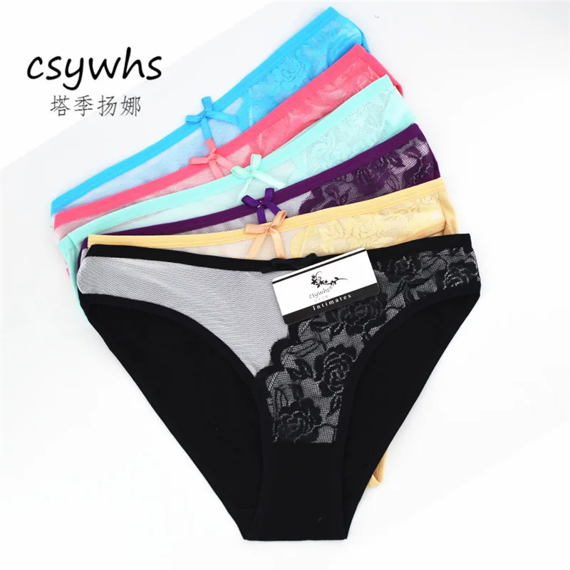 

CSYWHS Women Underwear Cotton Lace Patchwork Panties Low Waist Briefs Sexy Lingerie for Girls Intimates 5pcs/lot M L XL