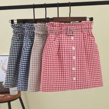 Новинка года Высокая талия тонкий решетки с поясом летняя юбка слово юбка для женщин