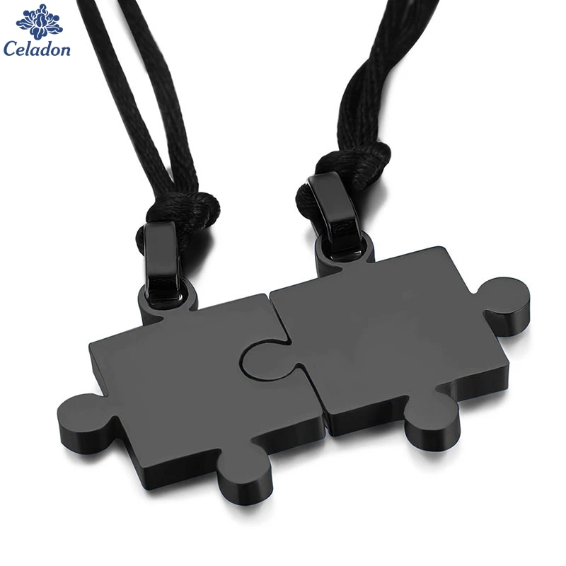 

Smooth puzzle couple pendant necklace male and female models couple jewelry nylon rope necklace distribution black rope