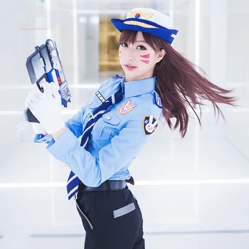 

2017 NEW Game OW D.VA Cosplay Police officer Clothes Girl Uniform Suit Halloween Carnival Party Costumes Free shipping