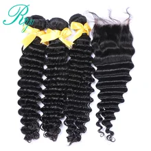 Riya Hair Loose Deep Wave Bundles With Closure Human Hair 3 Bundle Lace Closure Remy Brazilian Hair Weave Bundles With Closure