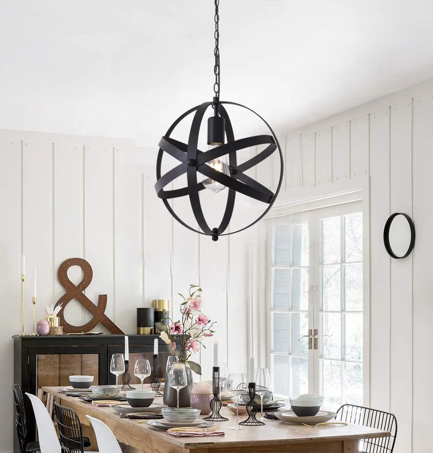 Us 39 8 5 Off Ganeed Plug In Industrial Globe Pendant Light Vintage Metal Spherical Lantern Chandelier With Hanging Cord And Dimmer Switch In