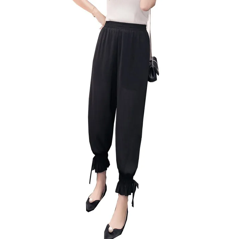 

2019 Fashion Solid Color Chiffon Pants Holiday Beach Harem Pants Loose Casual Women Ankle-Length Pants Summer Trousers