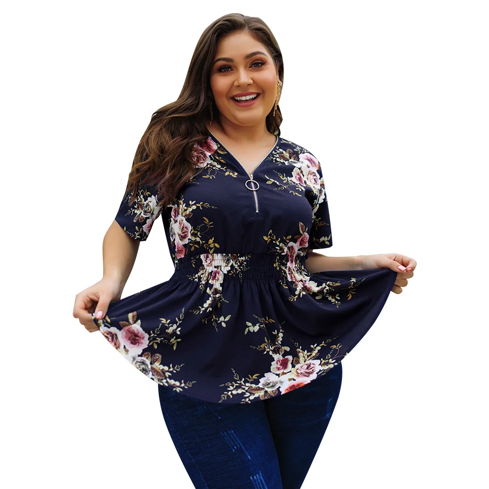 

Printed jacket with V-neck shirt blouse women women shirts plus size shirt for women 4xl