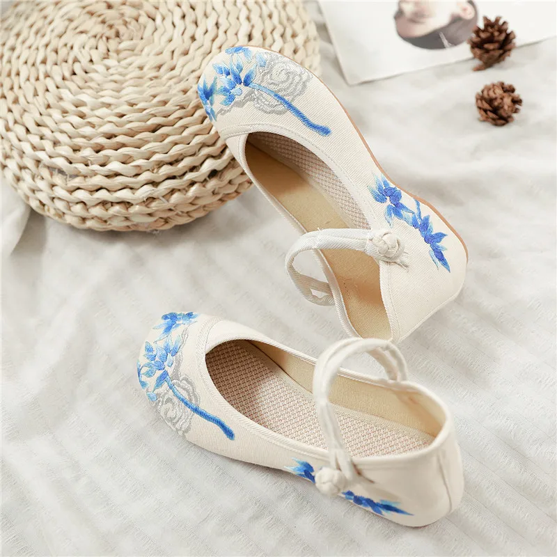 

Bamboo Embroidery Shoes Woman Fabric Women's Canvas Ballet Flats Retro Style Comfort Shoes Ladies Ballerines Femme Chaussures