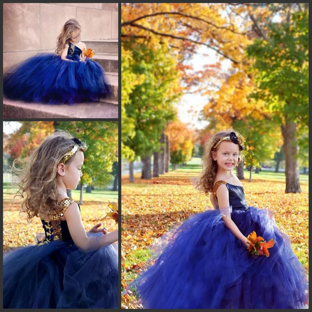 One Shoulder Royal Blue Children's Dresses for Wedding