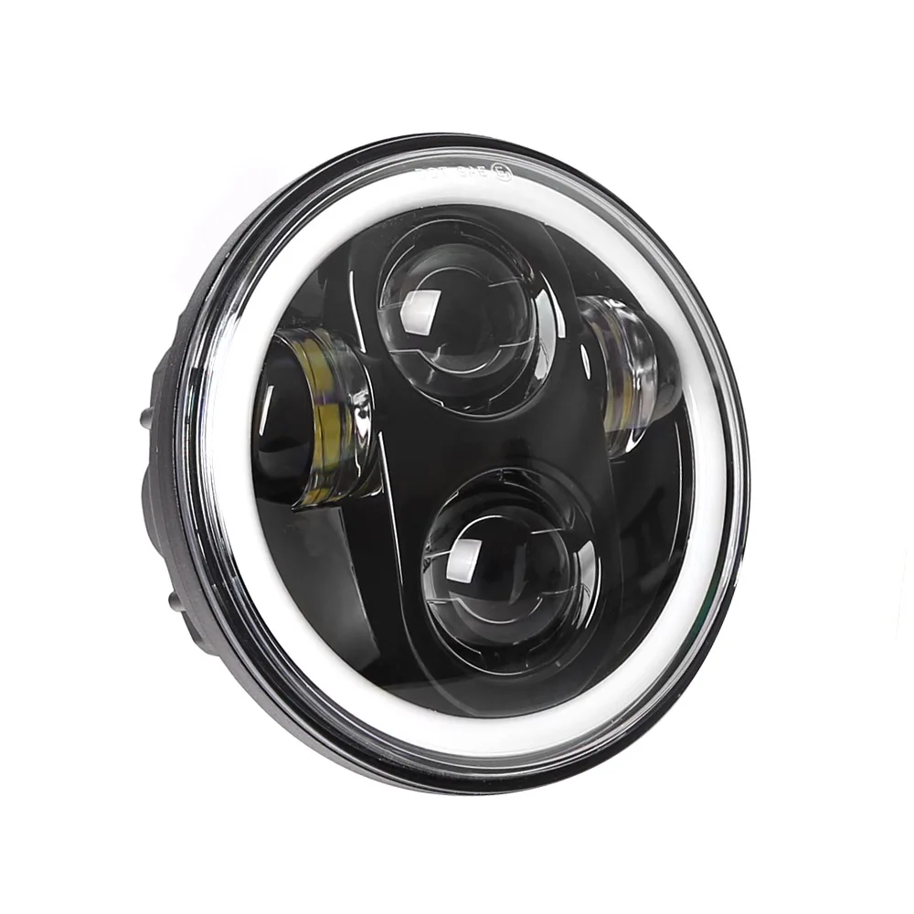 

5.75" Motorcycle H4 Hi Lo Beam 5 3/4" LED Headlight with Angel eyes Halo Ring for Harley Sportster Iron 883 1200 Dyna Street Bob