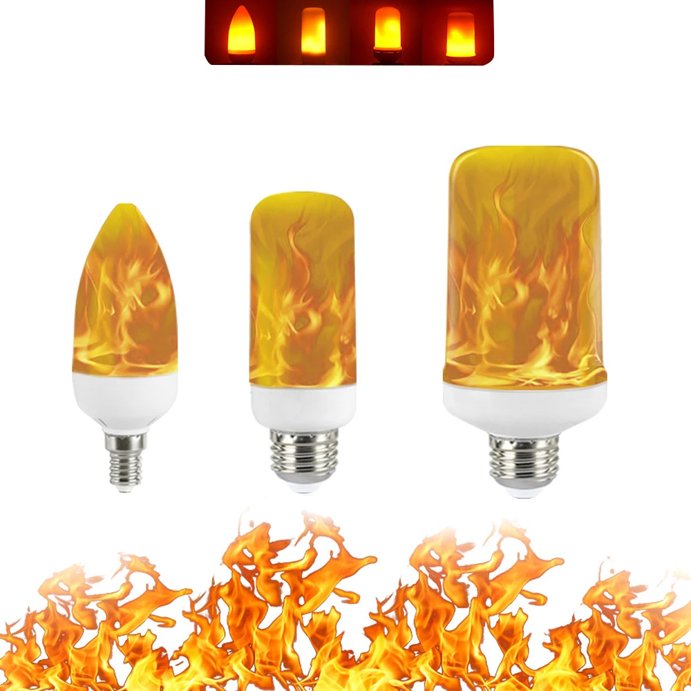 LED Flame Lamp E27 Fire Effect Light Bulb E26 E14 B22 15W LED Corn