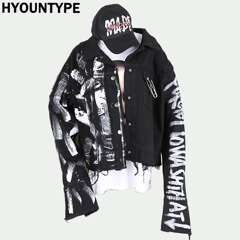 Designer Irregular Hand Painted Ripped Denim Jacket Coat Mens Hip Hop Autumn Outerwear Fashion Black Jean Streetwear Jackets Designer Irregular Hand Painted Ripped Denim Jacket Coat Mens Hip Hop Autumn Outerwear Fashion Black Jean Streetwear Jackets