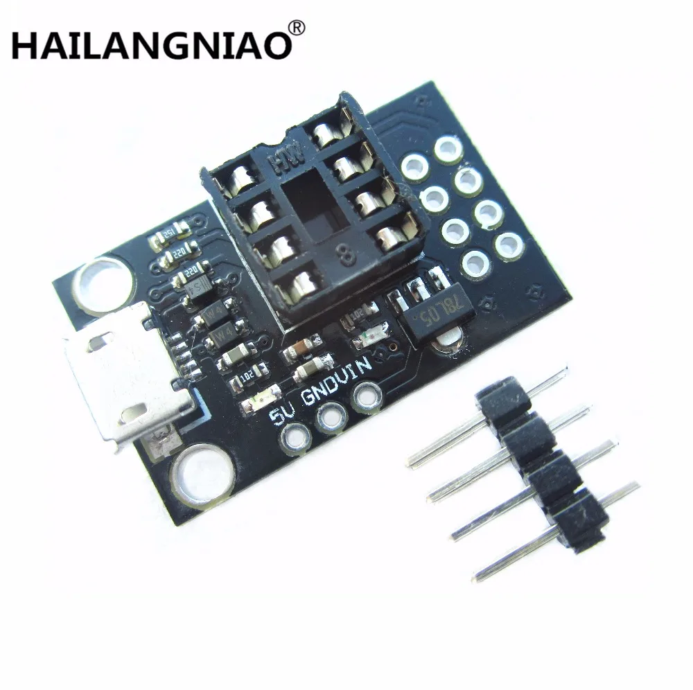 

Pluggable Development Board For ATtiny13A/ATtiny25/ATtiny45/ATtiny85 Programming Editor Micro Usb Power Connector