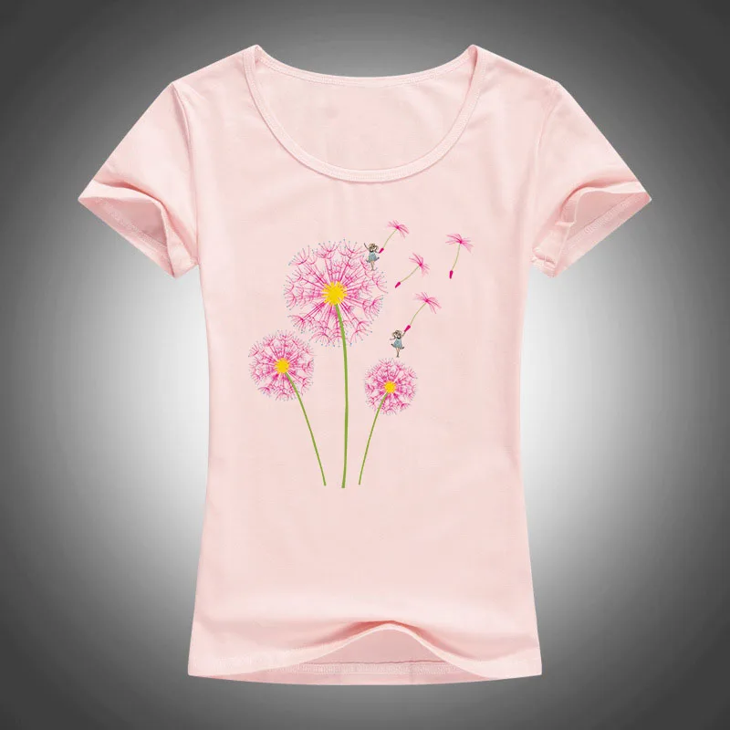 high quality cotton t shirt women dandelion flying printed summer fashion short sleeve tops tees camiseta F33