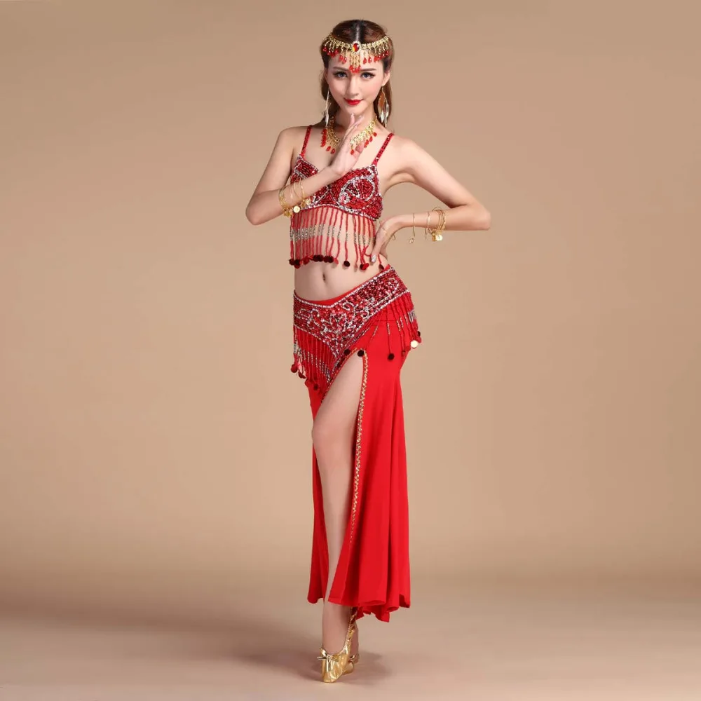 C802 Belly Dance Costume Outfit Set Bra Top Belt Hip Scarf 2 PCS-Bra & Belt 