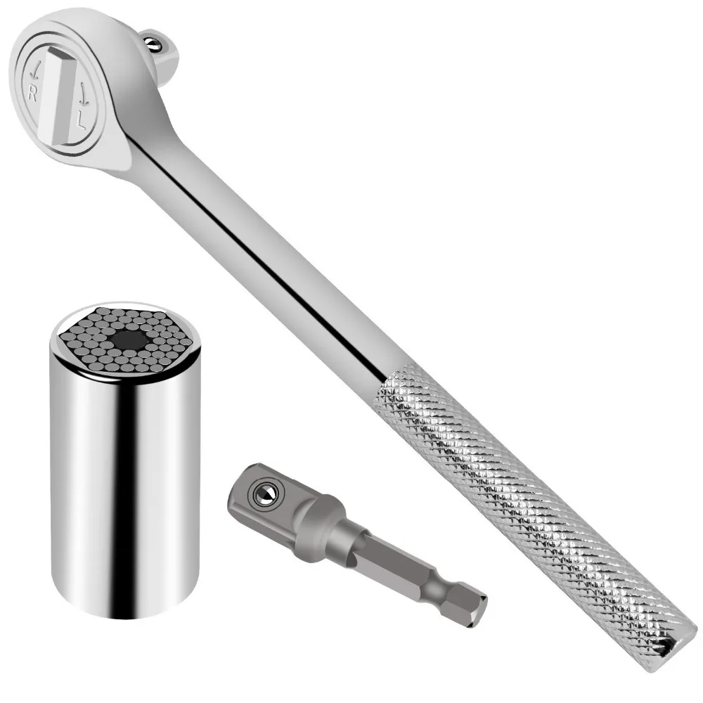 

7mm to 19mm Gator Grip Universal Ratchet Socket Wrench Set Magic Grip with 3/8" Power Drill Adapter