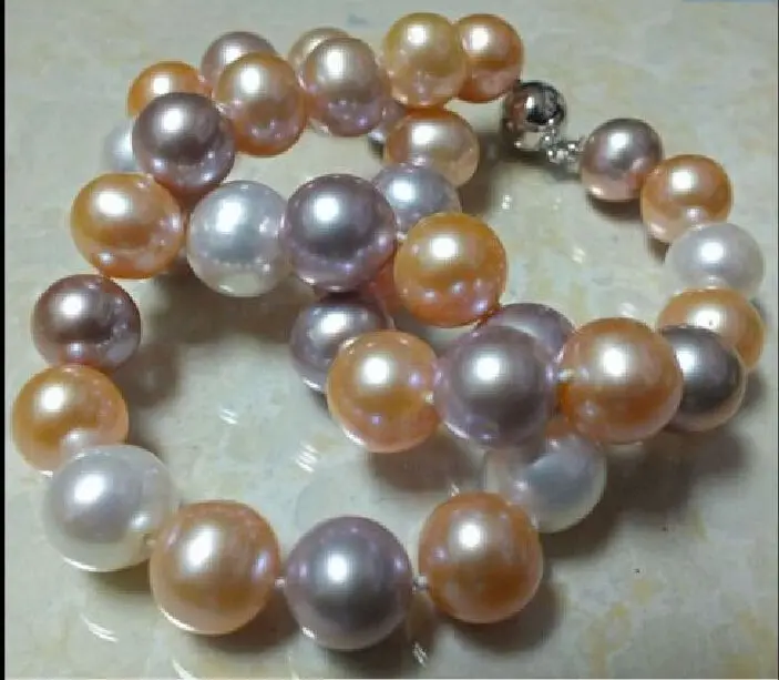 

free shipping elegant AAA+10-11mm natural south sea multicolor pearl necklace 18inch a()