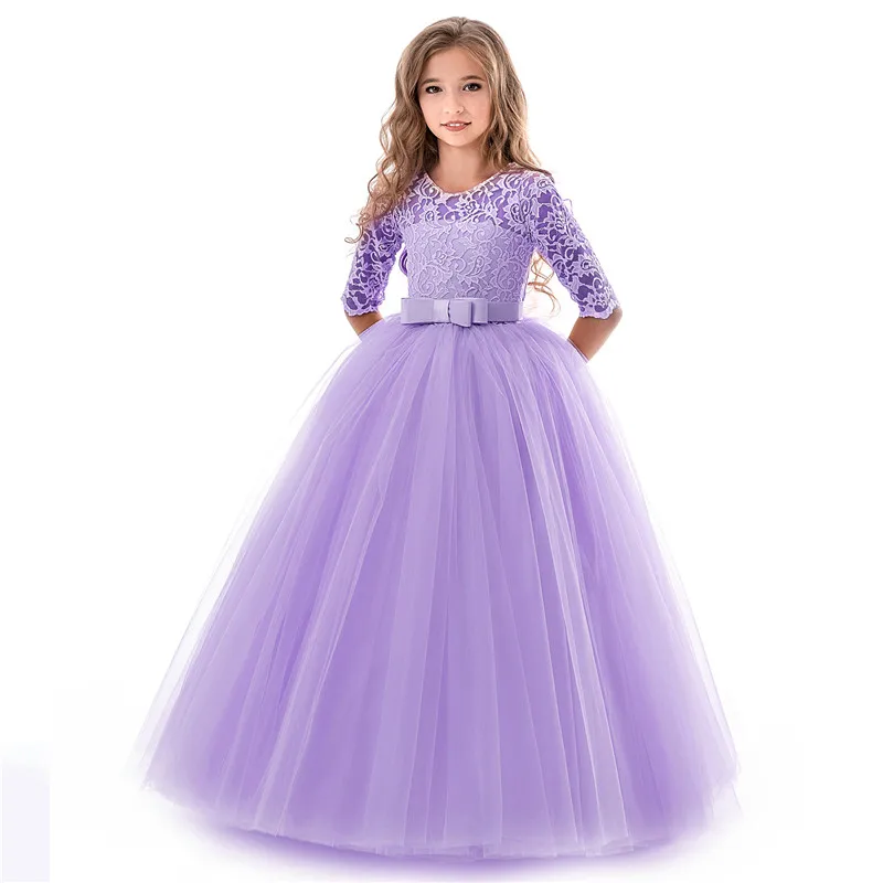 Красивое платье с круглым вырезом и коротким рукавом с цветочным узором для девочек бальное платье принцессы кружевное платье для свадебной вечеринки разные цвета