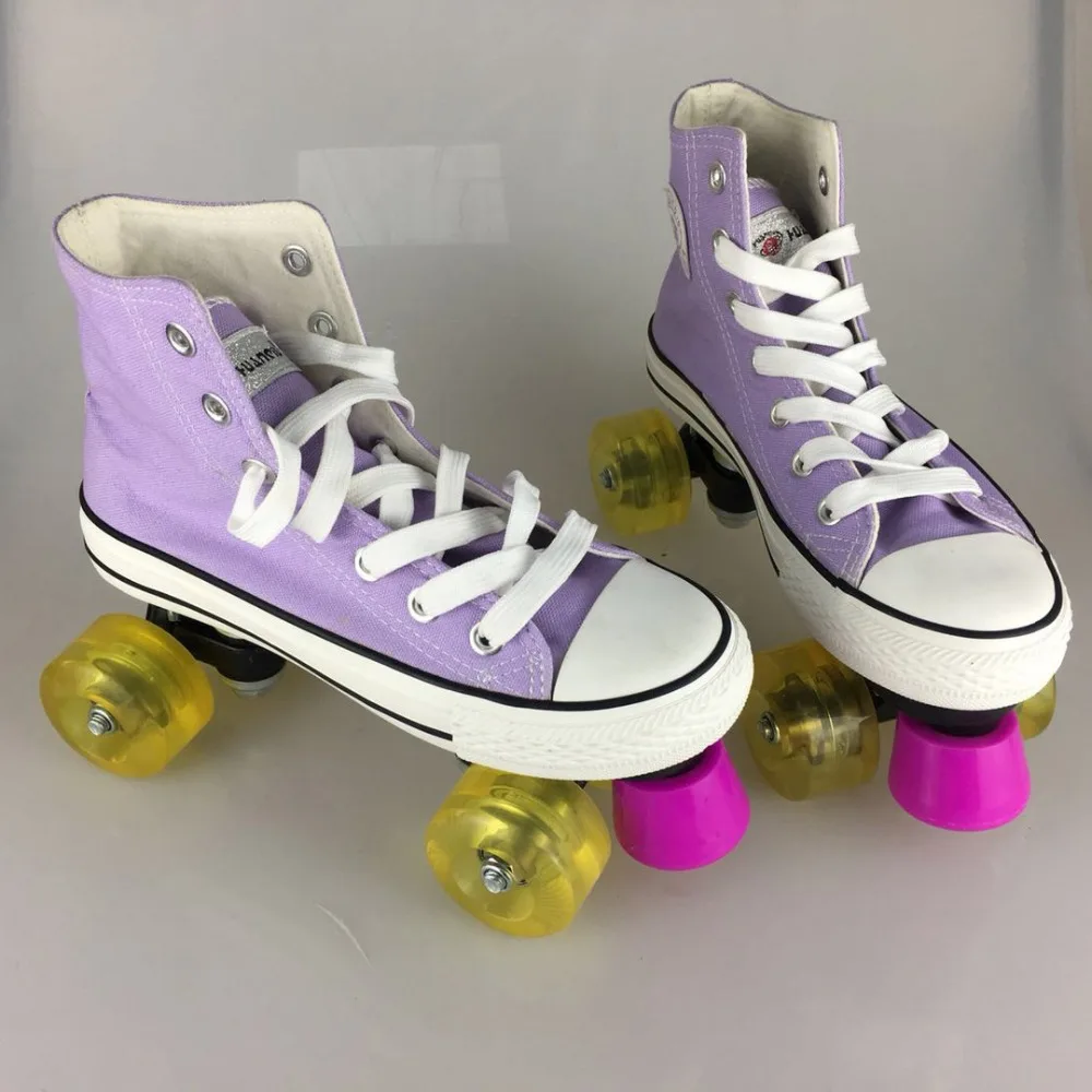 المهنية الأطفال مزدوجة زلاجات دوارة قماش الصلبة أحذية تزلج للطفل اثنين خط وامض عجلات Patines للجنسين Adulto IB101