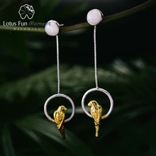 Lotus весело момент Настоящее стерлингового серебра 925 природных творческий ручной Модные украшения Элегантный попугай серьги для Для женщин