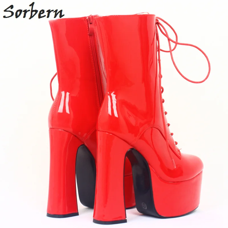 Tobillo Custom Plataforma Botas Grueso 45 rojo Cruz Tacones Altos Los Tamaño Señoras Alto Rojo De Del Color Sorbern Y Tacón Zapatos Punta Atado EHpfqtRaxw