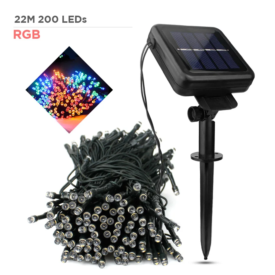 22m 200LED RGB 50/100/200 Светодиодные строки солнечный светильник s 7 м/12 м/22 M на открытом воздухе Водонепроницаемый улица дома рождественские украшения для сада Фея светильник полоса цепь - Испускаемый цвет: 22m 200LED RGB