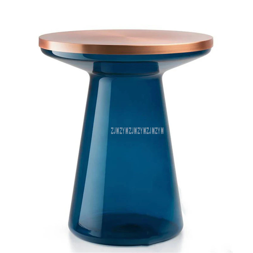 Нордический Круглый Чайный журнальный столик с металлическим верхом и стеклянной трубкой, современный минималистичный домашний столик для спальни, маленький диван с Т-образной тумбочкой - Цвет: Blue Rose-red