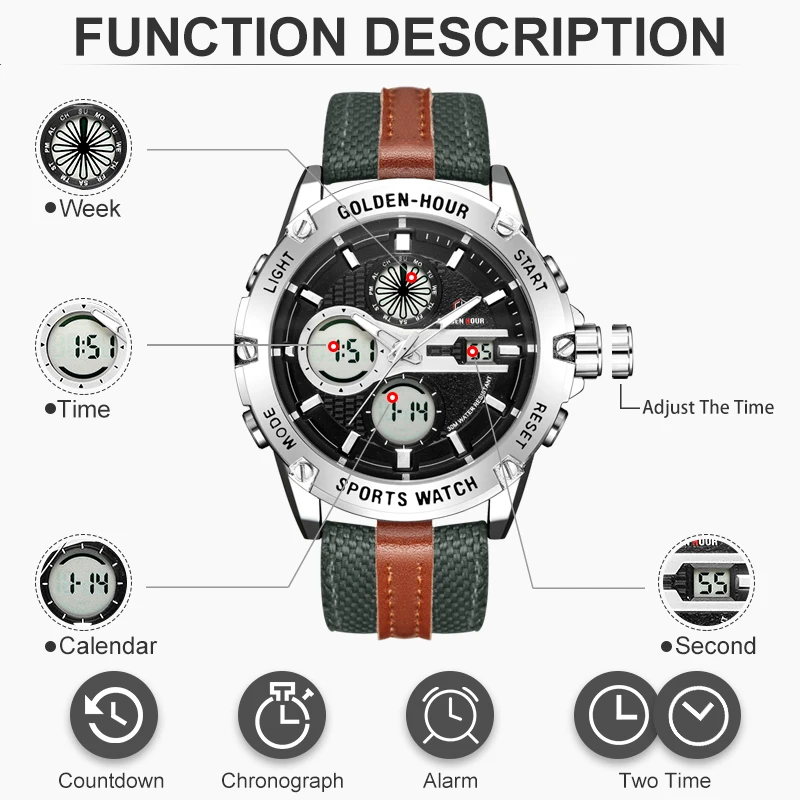 Preise GOLDENHOUR männer Fashion Outdoor Sport Analog Digital Uhren Wasserdichte Led anzeige Armee Uhr Military Armbanduhren für Männer