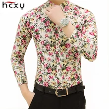 HCXY 2019 New Fashion Spring Men's Casual Shirts Men Long sleeve Slim fit Shirt camisas masculinas small floral Printing design