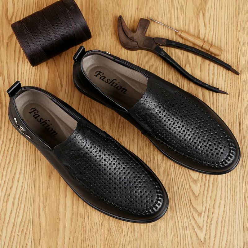 

2019 Handmade sewing Genuine Leather Men Casual Shoes Luxury Brand Mens Loafers Moccasins spring Slip on Formal wedding Shoes p4