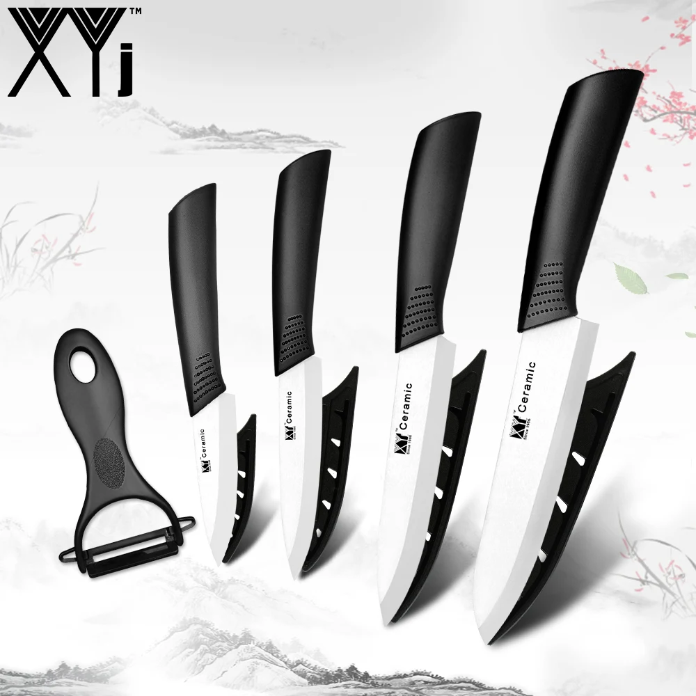 XYj кухонный керамический нож, набор кухонных ножей 3,4, 5,6 дюймов+ Овощечистка с белым лезвием, набор керамических ножей с удобной ручкой, кухонные инструменты
