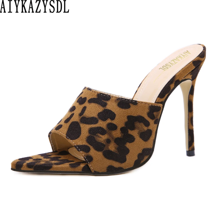

BIGTREE Women Mules Leopard Print Pointed Open Toe Slides High Heel Stilettos Summer Sandals Spring Dress Clubwer Fetish Shoes