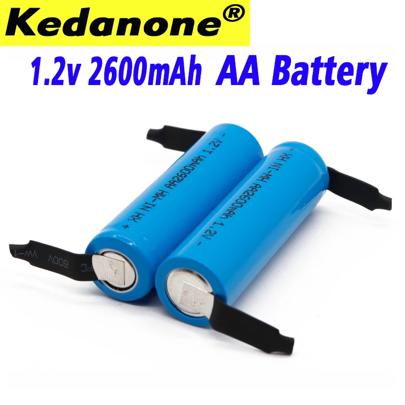 

1.2V AA rechargeable battery 2600mah 2A ni-mh nimh cell blue shell with tabs pins for Philips Braun electric shaver toothbrush