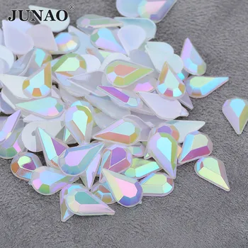 

JUNAO 5*8mm 8*13mm Opal AB Drop Rhinestones Flat Back Acrylic Gems Nail Art Stones Non Hotfix Strass Non Sewing Beads for Crafts