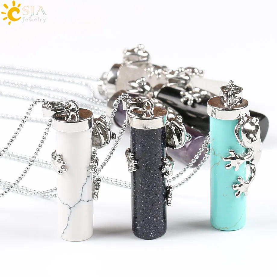 CSJA Pink Quartz Gem Power Statement Necklace Natural Gem Stone Pendant Frog Jewellery Male Female E184