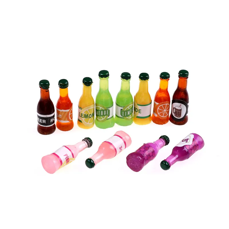 

2 pcs Hot Sale Colorful 1:12 Mini Resin Champagne Drink Bottle Toys Dollhouse Miniature Toy Doll drink Kitchen living room Decor