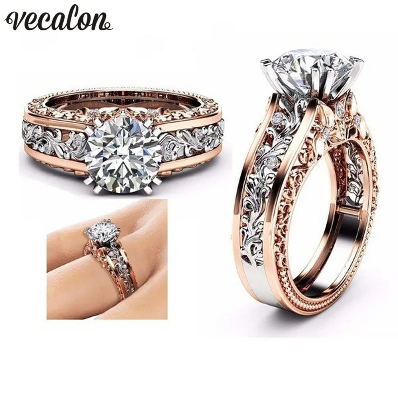 

Vecalon 6 Colors Round Cz Engagement Wedings band Rings for Women Enamel BirthStone Ring Rose Gold Filled Jewelry Dropshipping