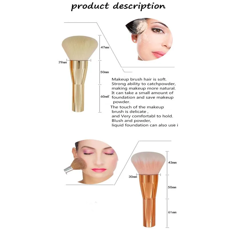 Большая кисть для румян, кисти для макияжа, цвета шампанского, золотой порошок, мягкая профессиональная косметика, кисти для макияжа pincel maquiagem, инструмент