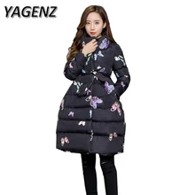 YAGENZ Winter Jackets 2017 Fashion Women Slim Parkas Down Cotton Long Outerwear Warm Thick Belt Winter Coat Ladies Clothing 2XL