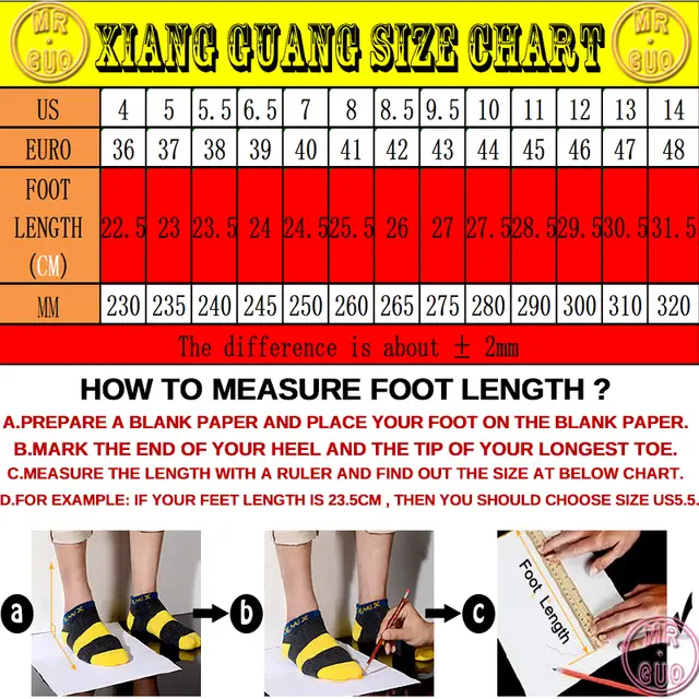 Climbing Shoe Size Chart