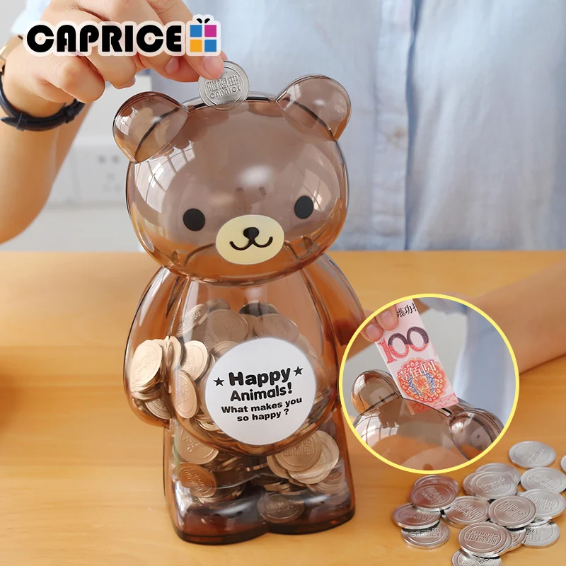 Bear Money Box Plastic Coin Saving Piggy Bank Transparent Candy Storage Safe Box Child Kids Cash for Deposit Home Decor AP0728