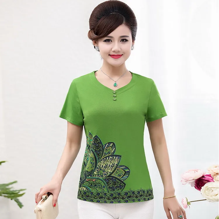 

cotton tee shirt women short sleeve female undershirt summer stretch plus size middle age mother t-shirt tops bottoming shirt