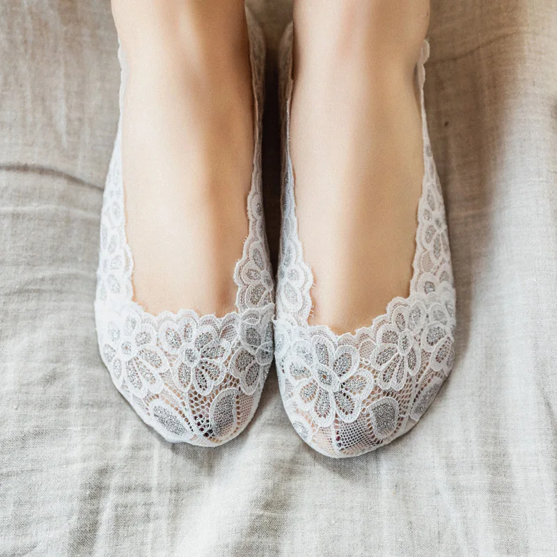 Vintage Floral Lace Invisible Low Cut Socks Women Summer Thin Non-slip No Show Socks Japanese Shining Boat Sock High Quality