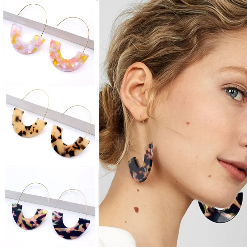 

C Earrings Leopard Acrylic Bohemian Colorful For Women Earings Fashion Geometric Dangle Drop Resin Statement African Boho 2019