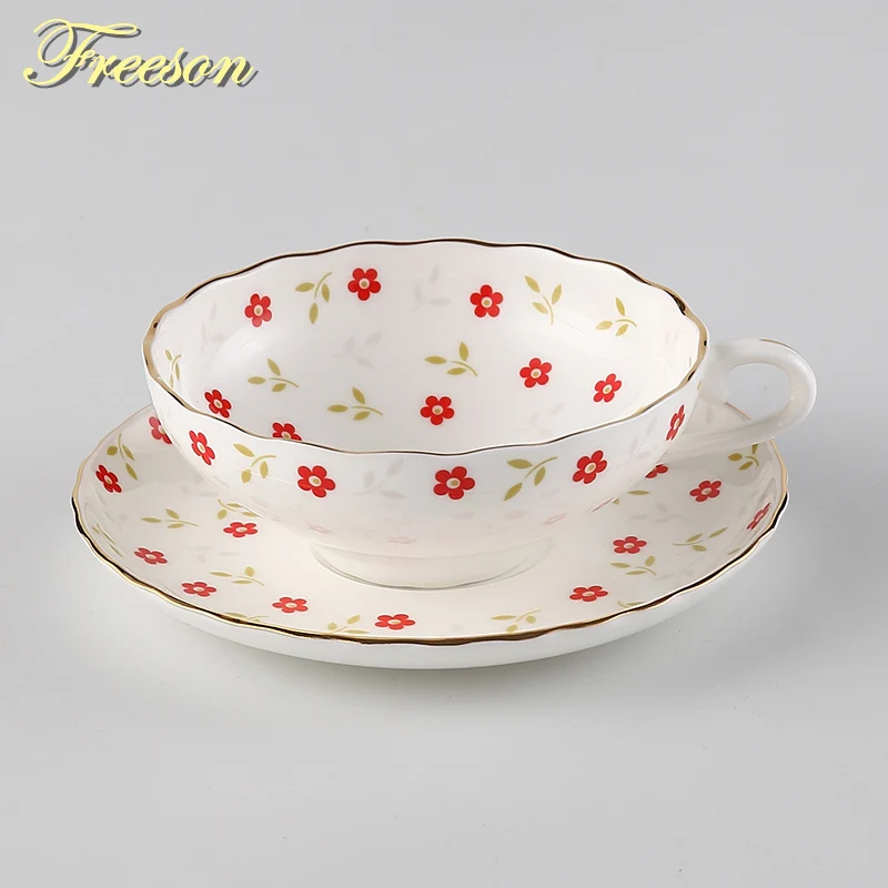 British Floral Bone China Tea Cup Saucer Spoon Set Cafe Party Ceramic