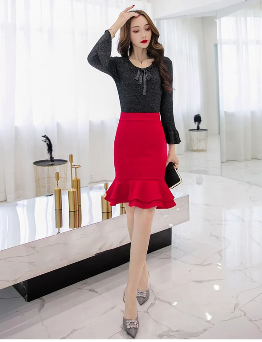 SEXMKL женское корейское платье-карандаш юбка Модная элегантная высокая Талия гофрированная черная юбка Офисная Женская сексуальная юбка размера плюс красная юбка Jupe