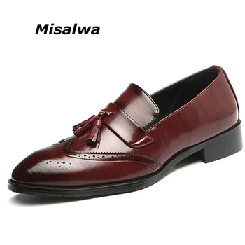 

Misalwa Plus Size 37-48 Men Brogue Tassel Men's Dress Shoes Business Formal Shoes Daily Men Flats Red Free Drop Shipping